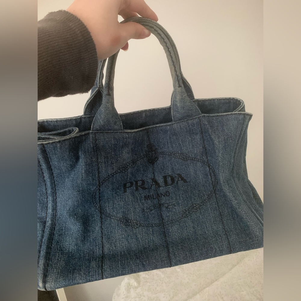 Authentic PRADA Vintage DENIM Canapa Shoulder Hand Bag